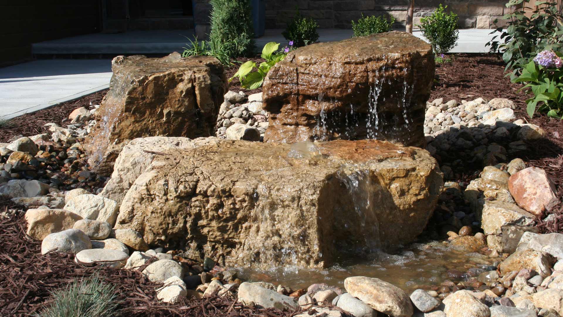 Bubbler water feature built for landscape in Valley, NE.