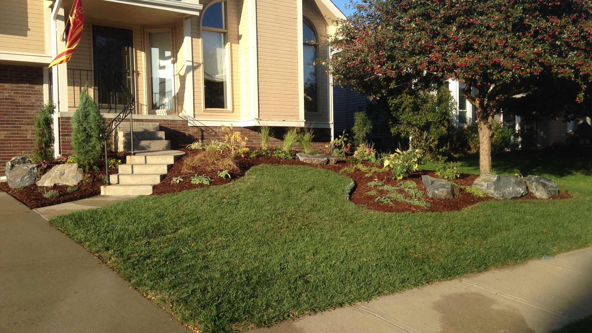 A lawn serviced for a spring cleanup in Omaha, NE.
