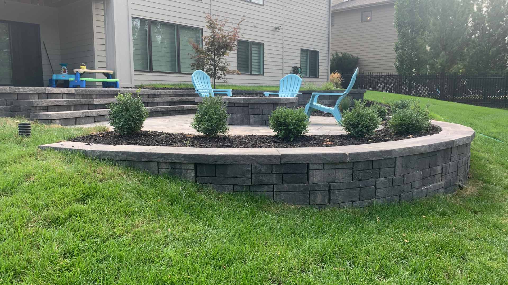 Hardscape features installed for a backyard in Papillion, NE.