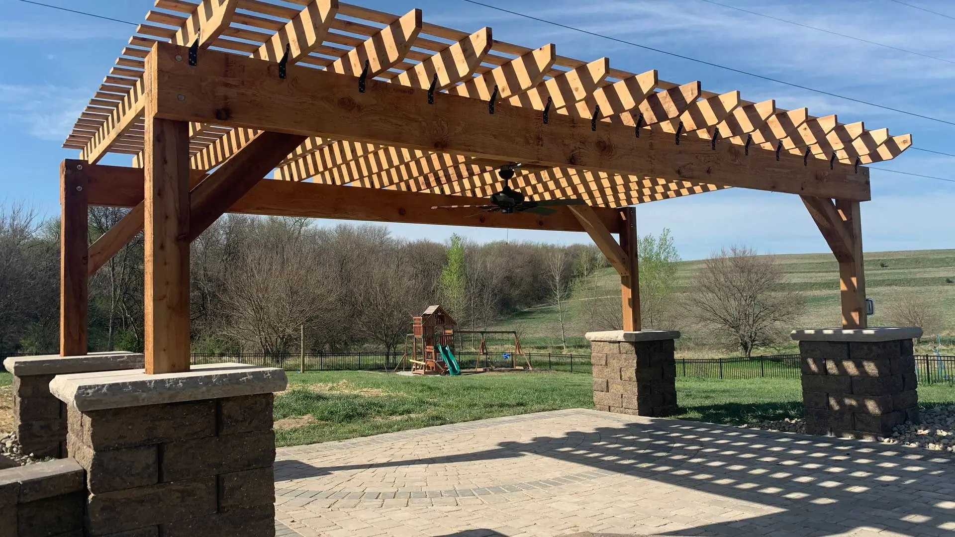 Pergola installed over a patio project in Omaha, NE.