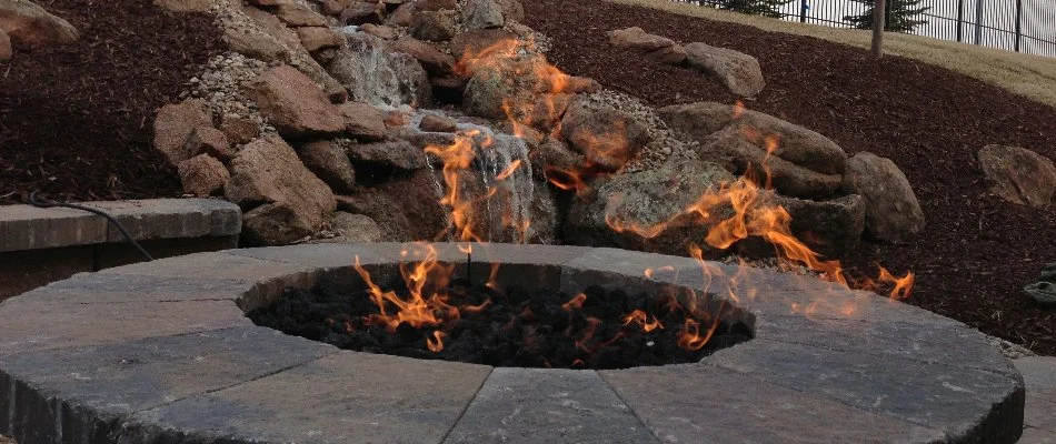 Fire pit in Omaha, NE, burning on gas. 