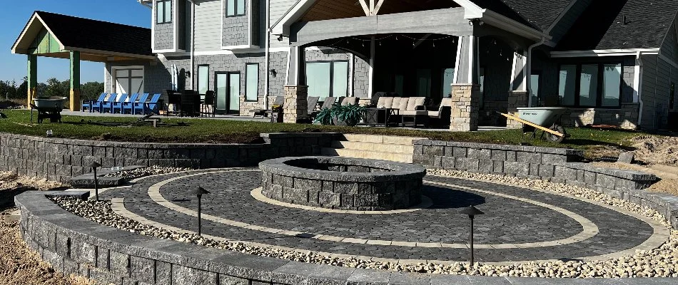 Fire pit on a patio in Omaha, NE.