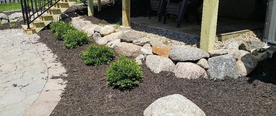 Small landscape bed in backyard located in Syracuse, NE.