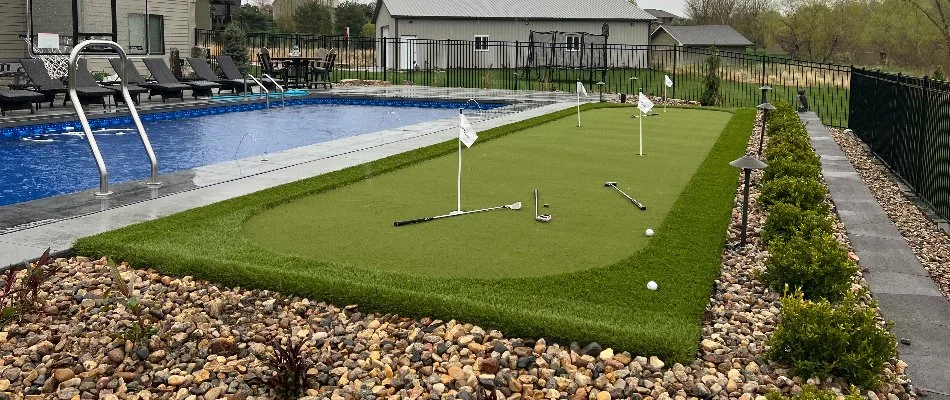 A putting green installed by our team out of artificial turf in Lincoln, NE.