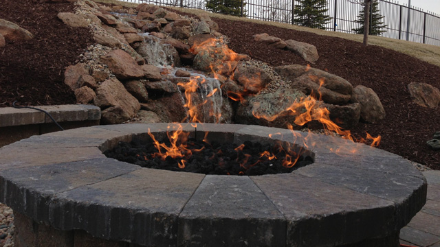 Fire pit flaming in Valley, NE.
