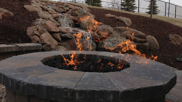 Fire pit flaming in Valley, NE.