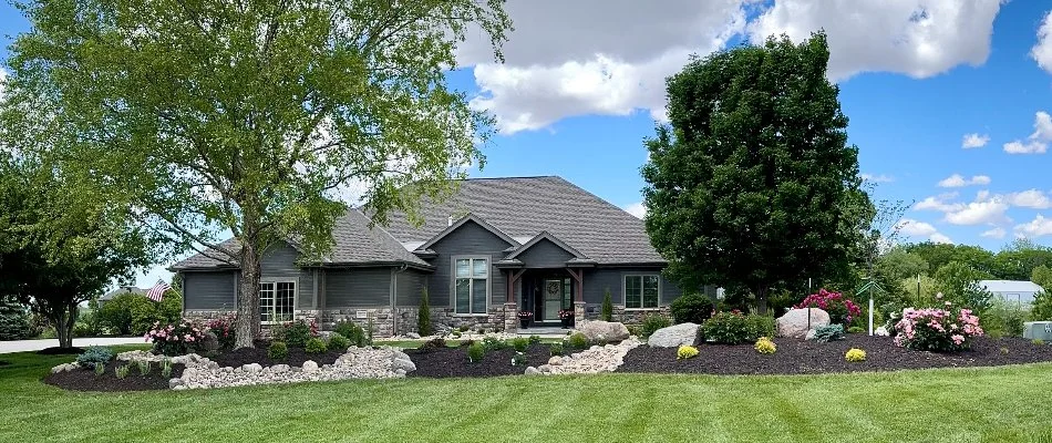 Front yard landscaping on a property in Omaha, NE.