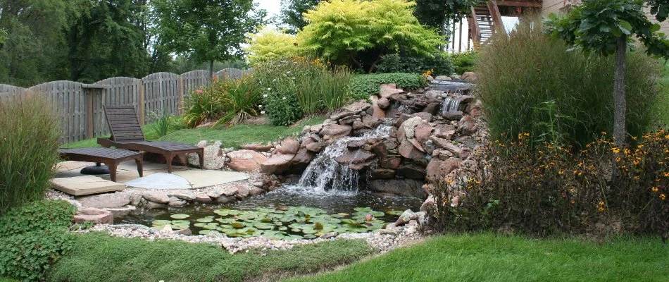 A pond water feature on a property in Wahoo, NE.